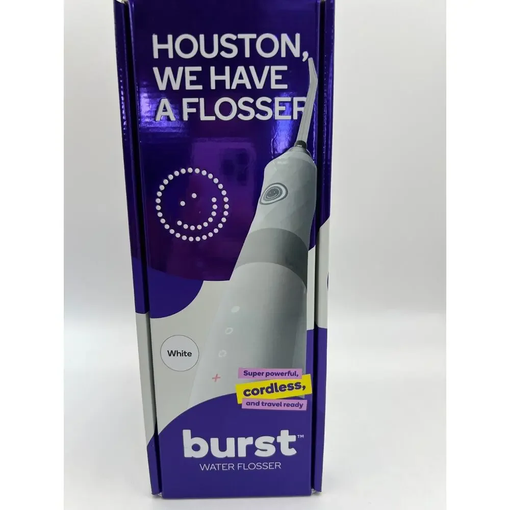 Burst Water Flosser Cordless Removable 360 degree rotating tip New White